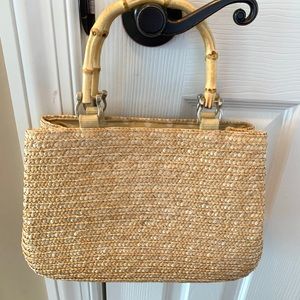 Straw Purse, Wooden Handles